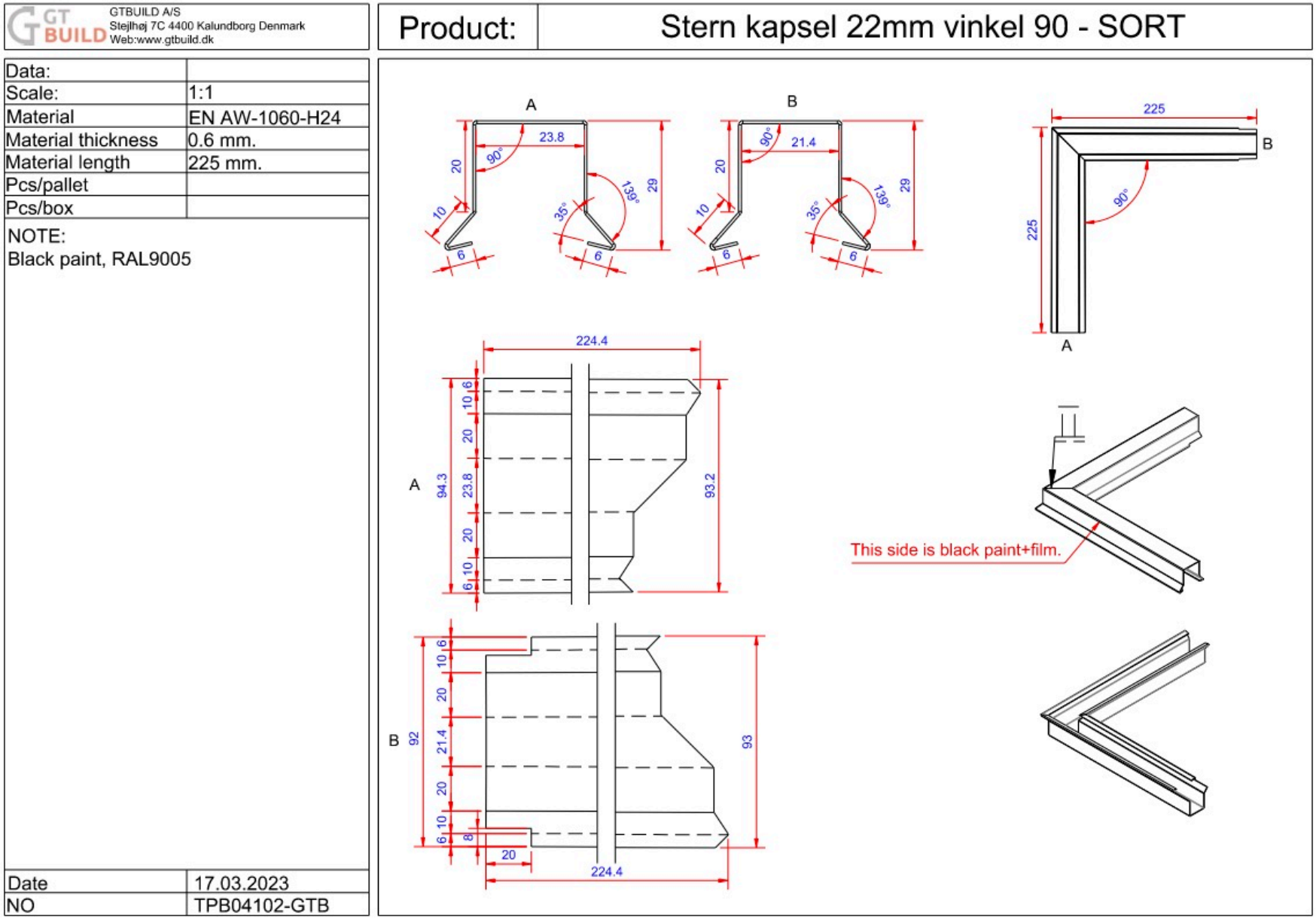 Sternkapsel 22mm - udvendig hjørne