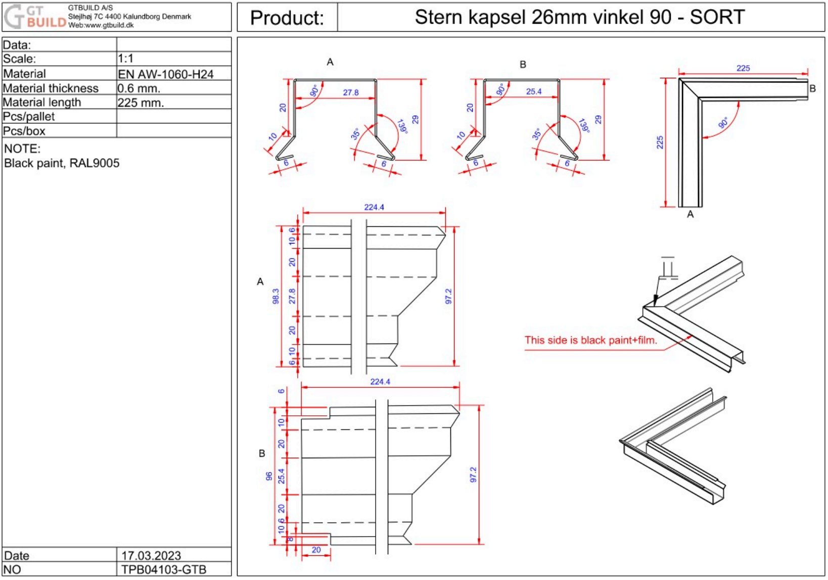 Sternkapsel 26mm - udvendig hjørne