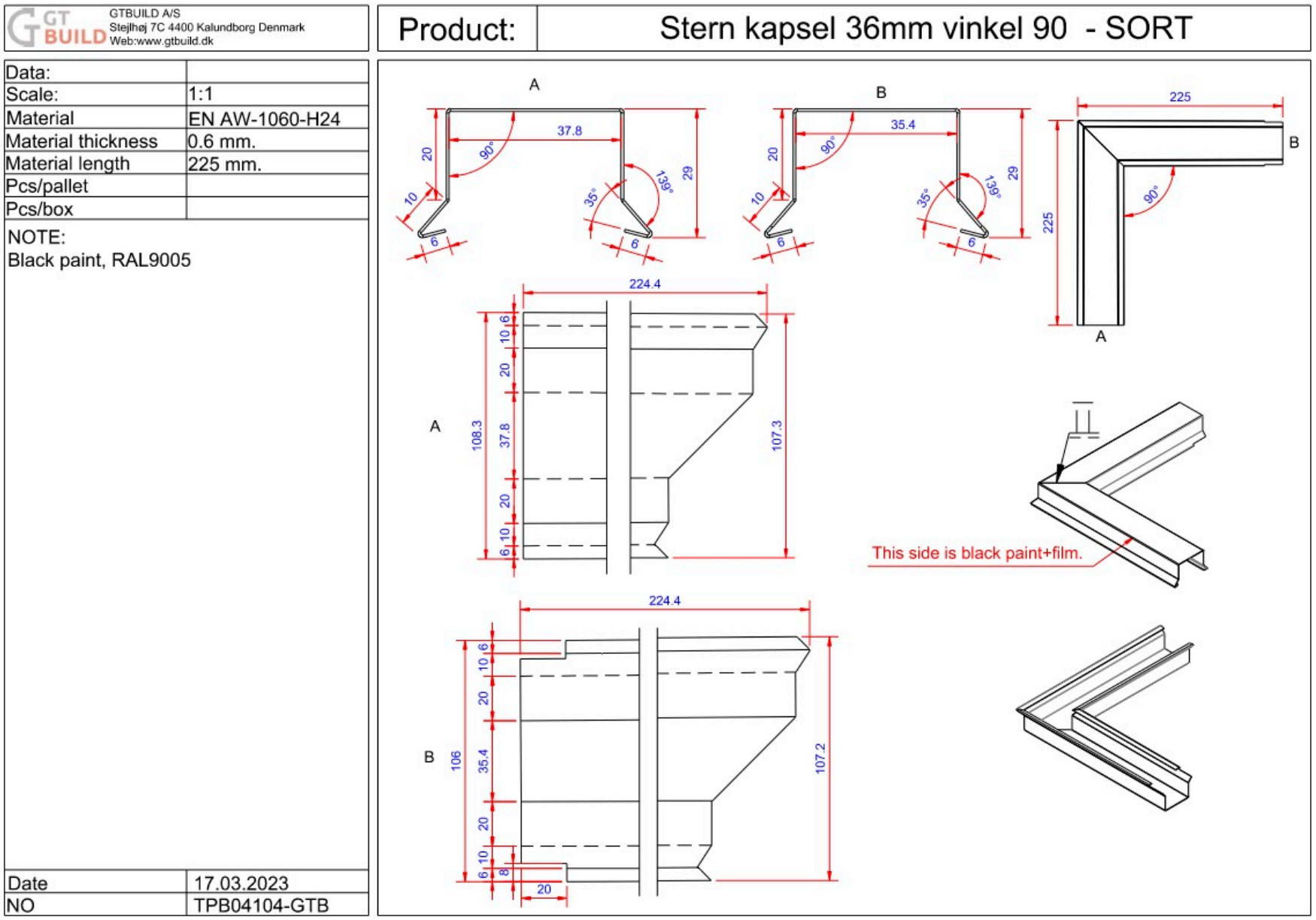 Sternkapsel 36mm - udvendig hjørne