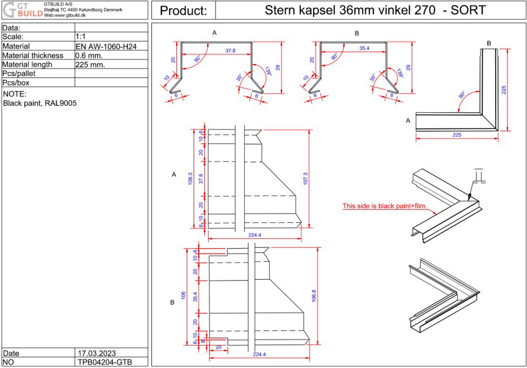 Sternkapsel 36mm - indvendig hjørne