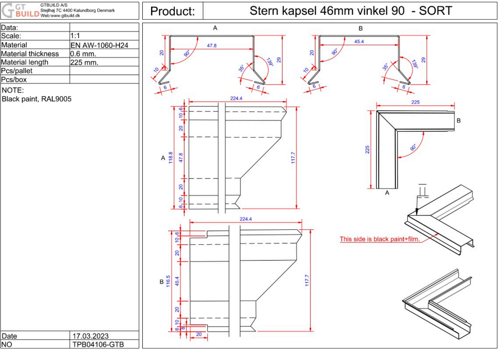 Sternkapsel 46mm - udvendig hjørne