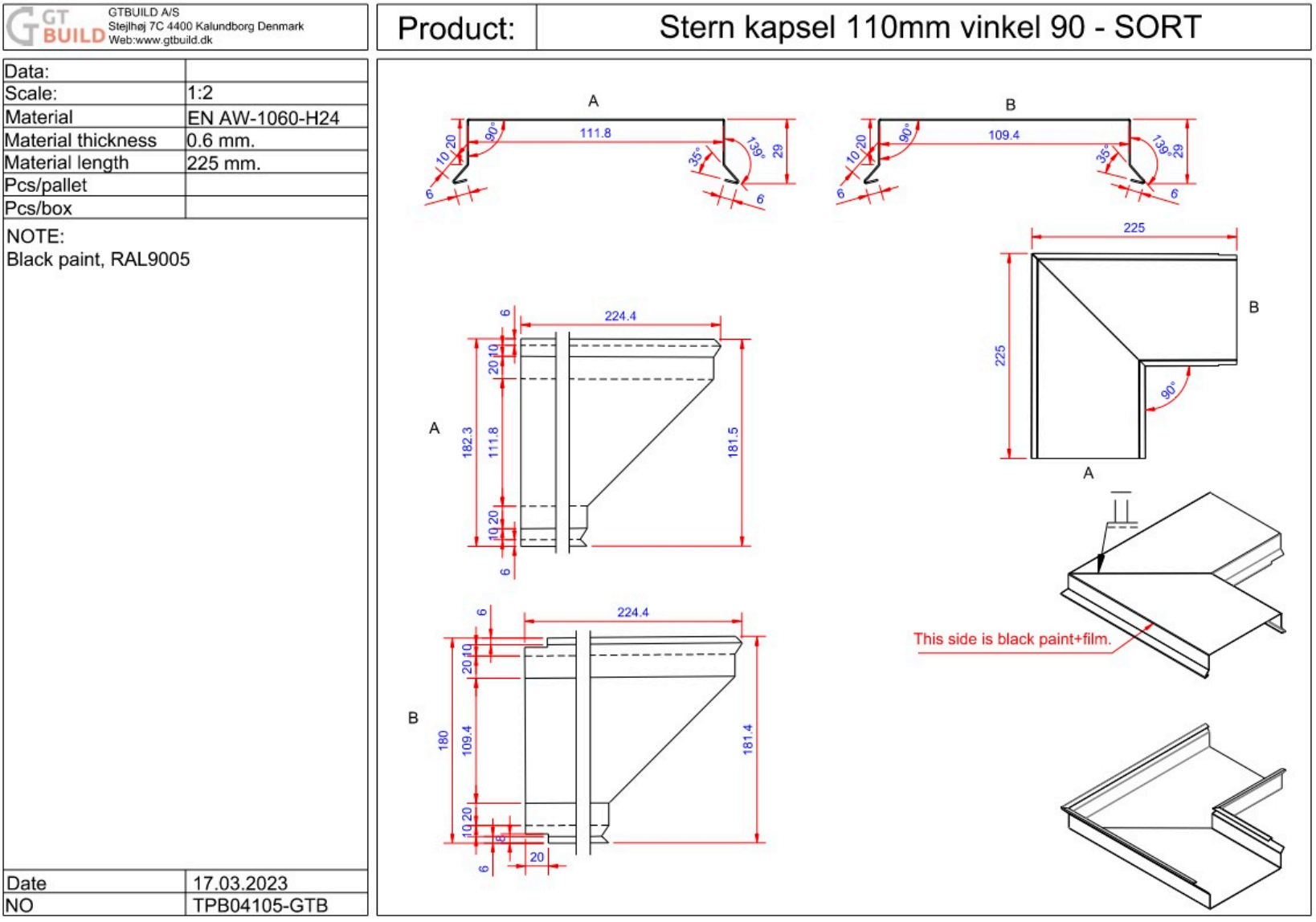 Sternkapsel 110mm - udvendig hjørne