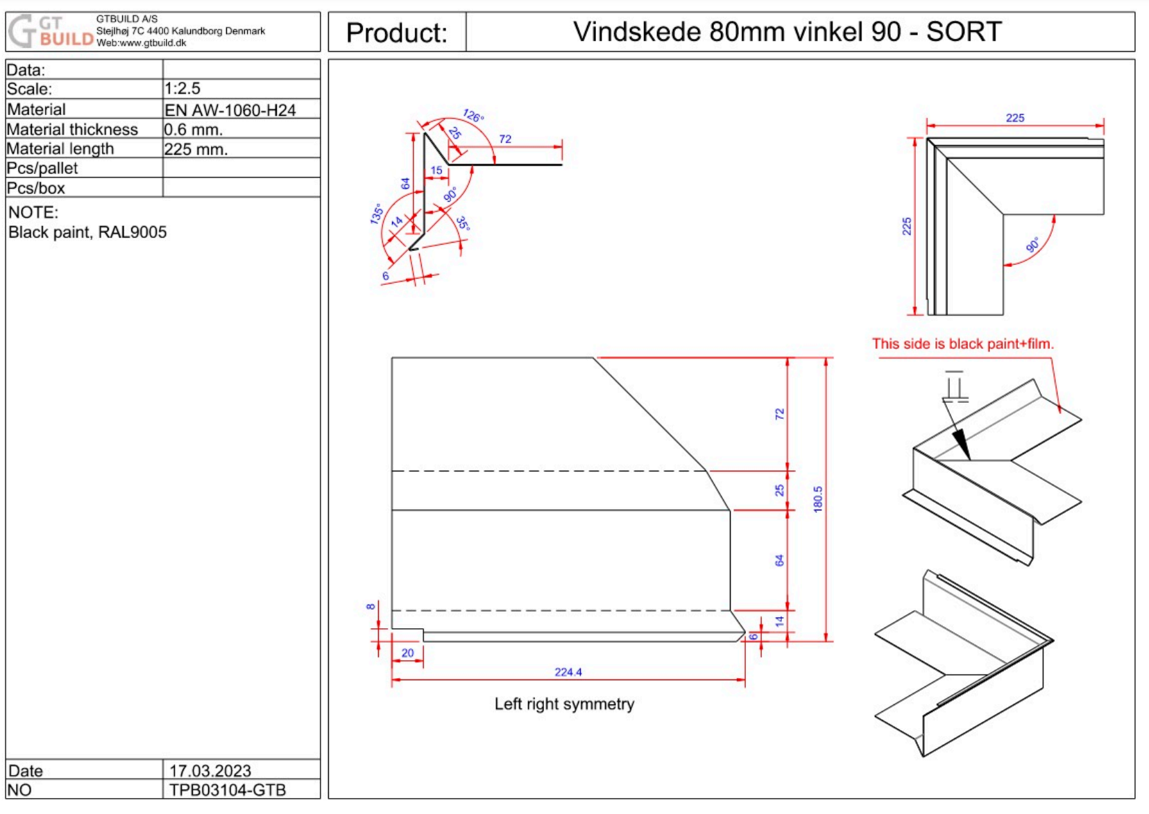 Vindskede 80mm - udvendig hjørne