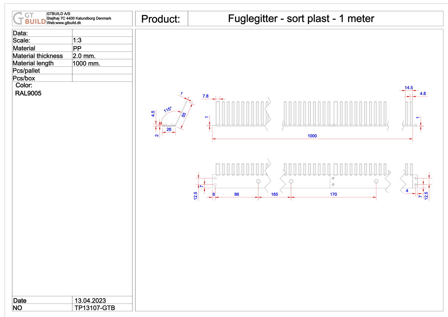 Fuglegitter sort 1m