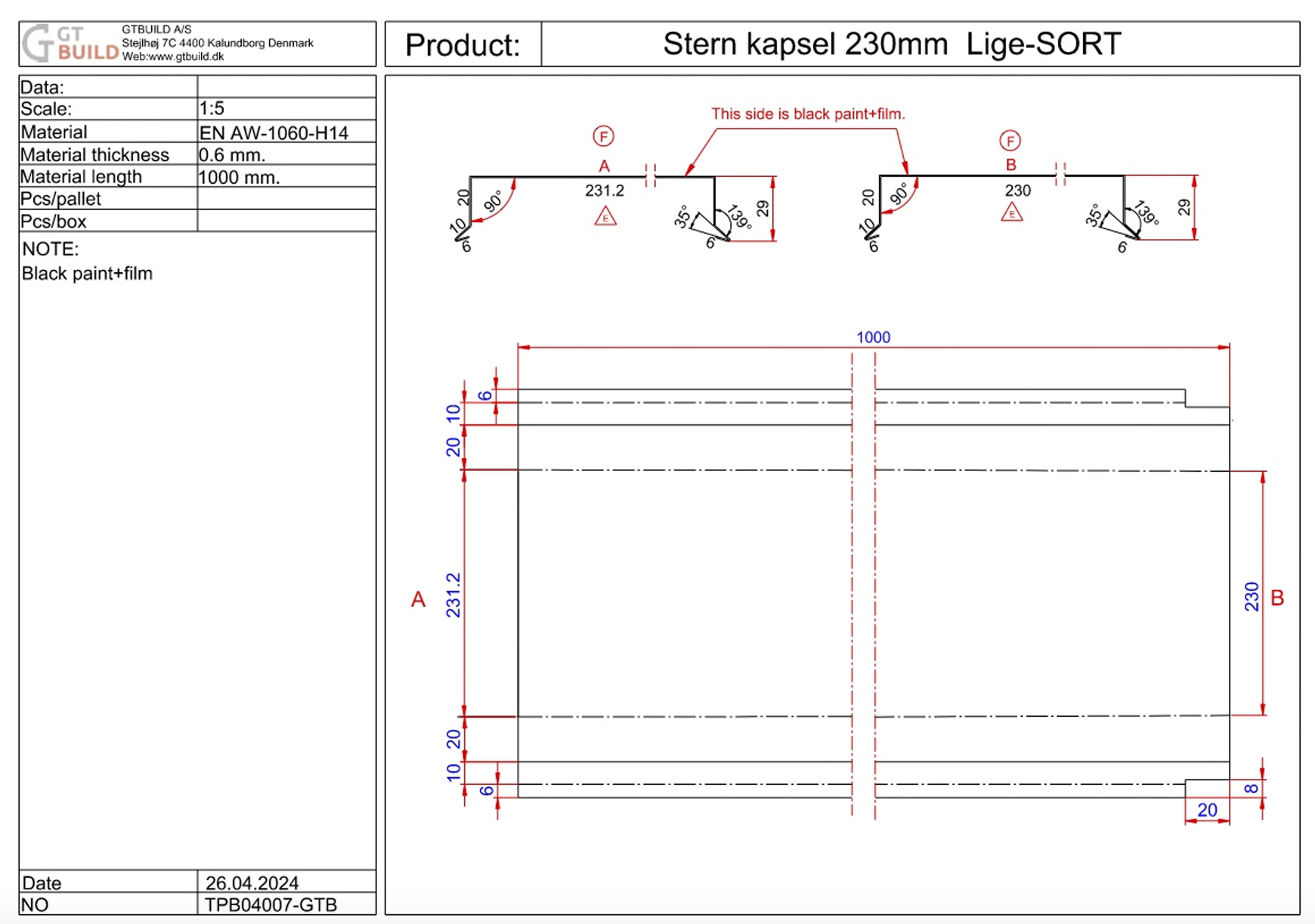 Stern kapsel 230mm lige - sort