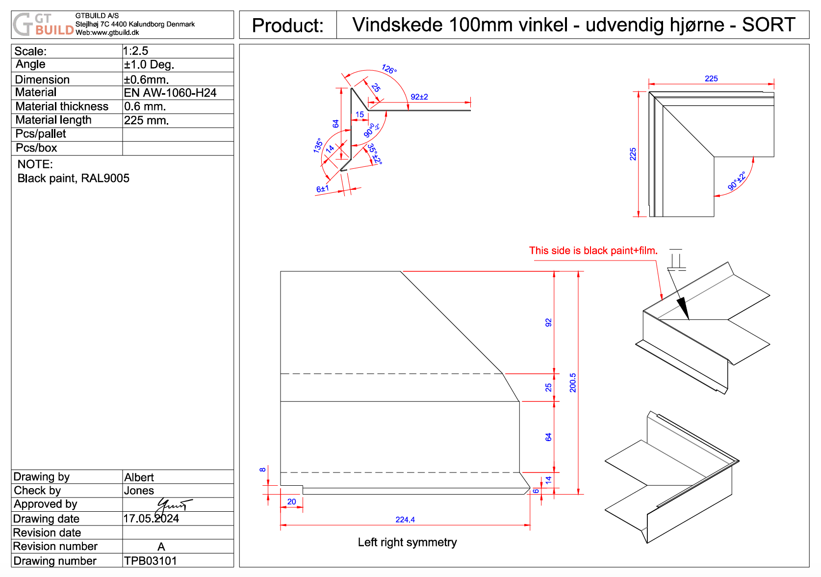 Vindskede 100mm - udvendig hjørne