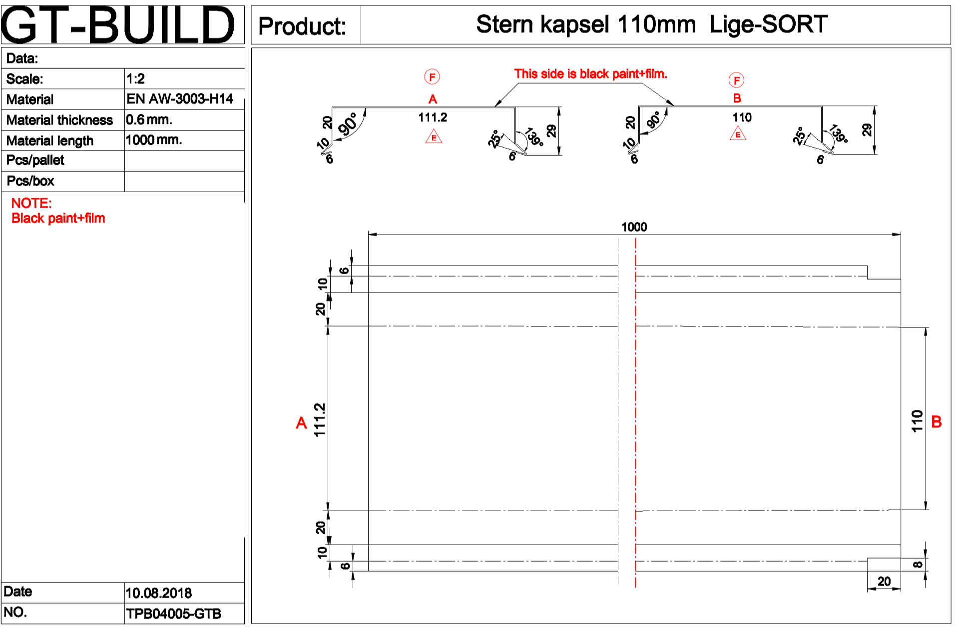 Stern kapsel 110mm lige - sort