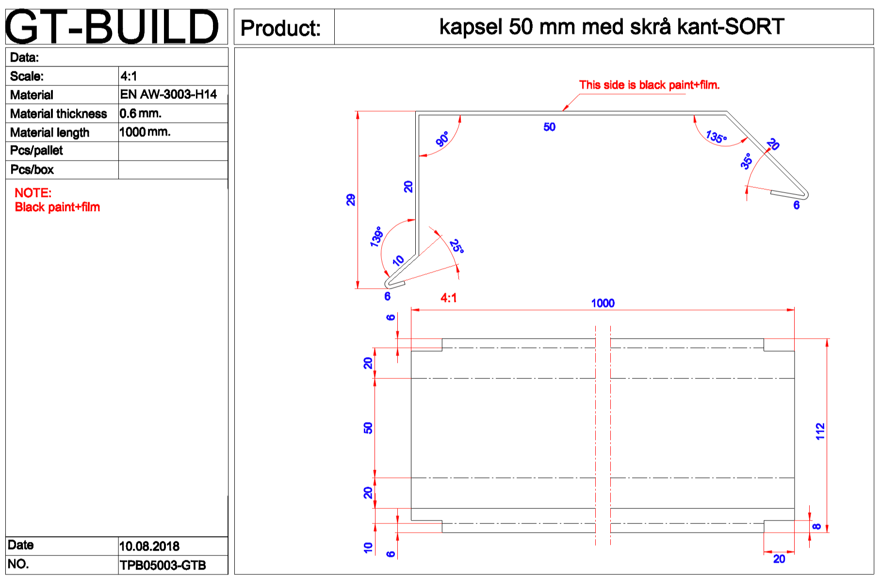 Stern kapsel 50mm skrå - sort