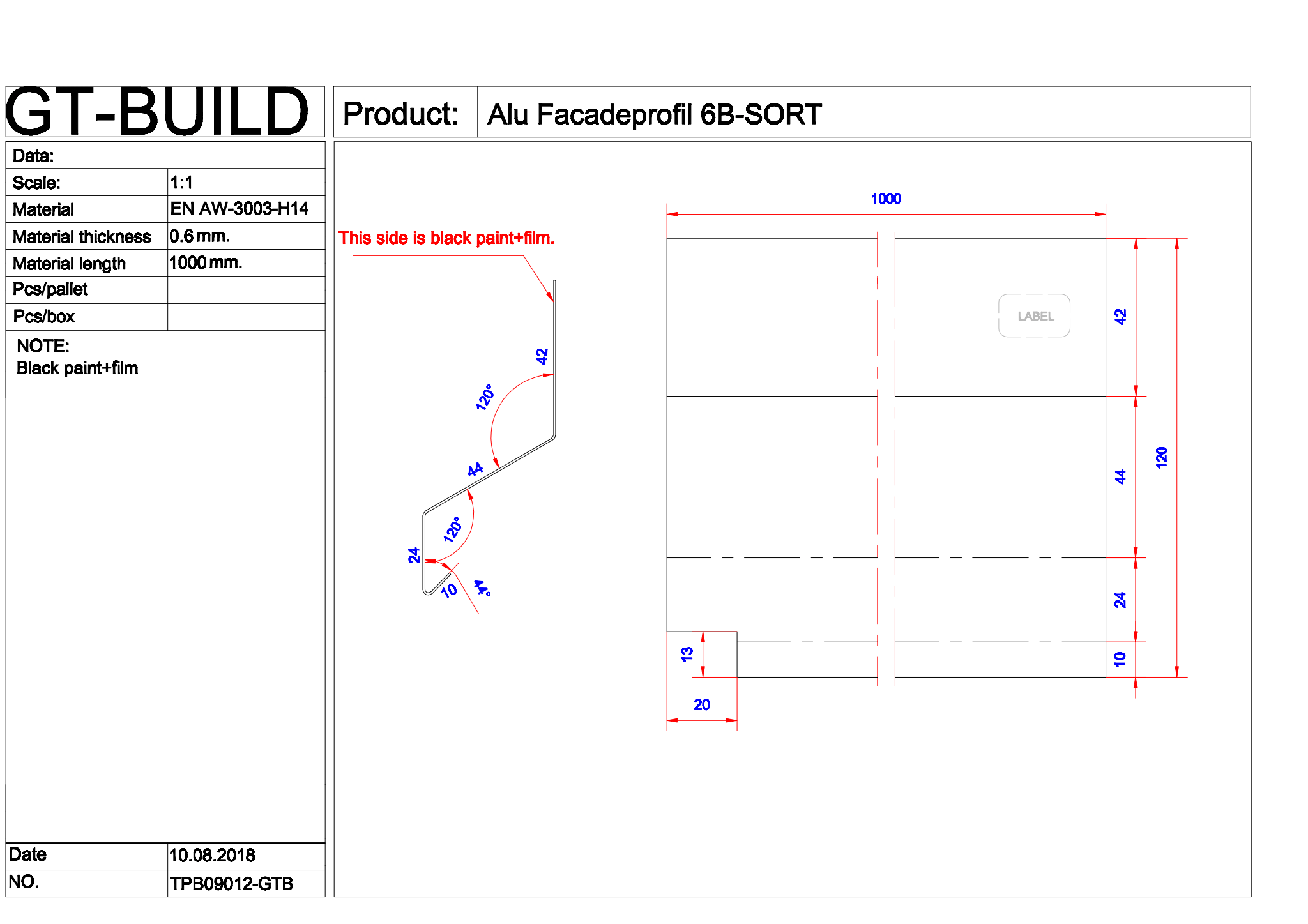 Facadeprofil 6B - sort