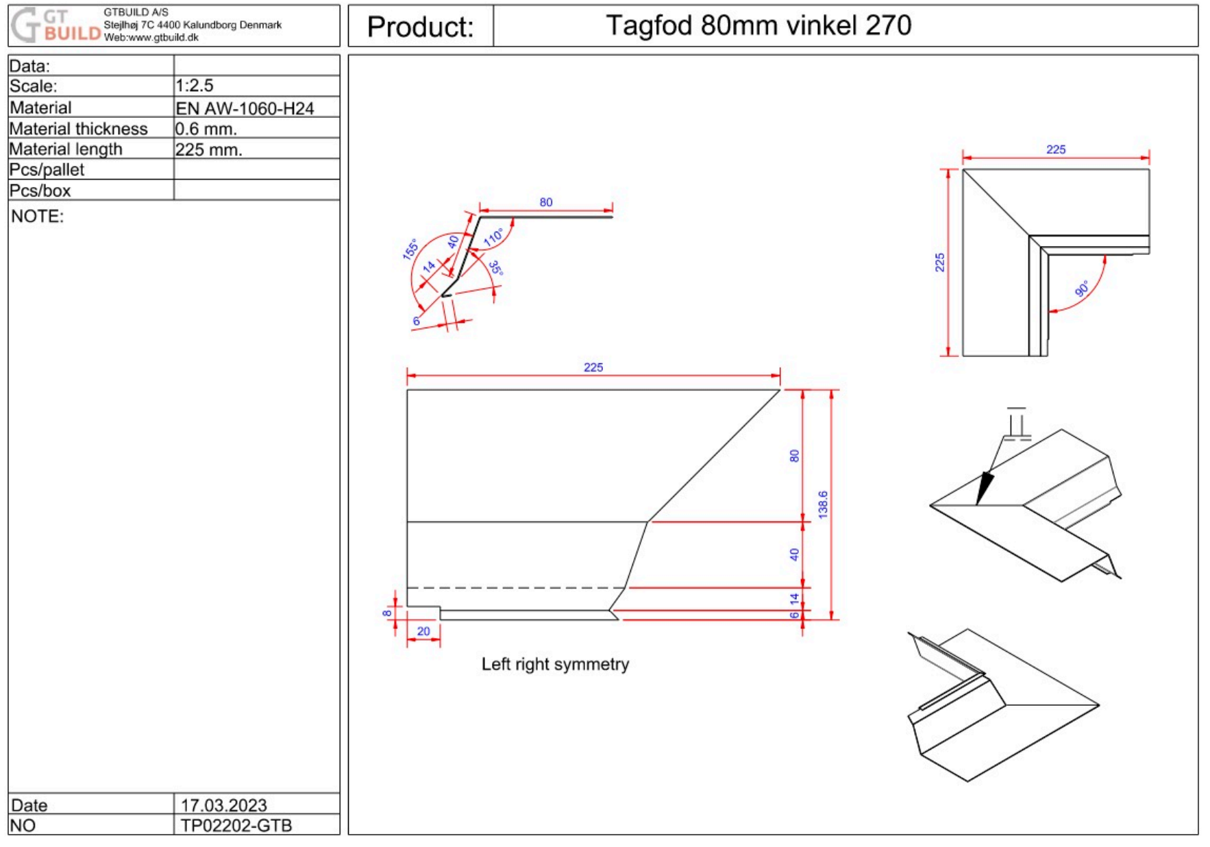 Tagfod 80mm - Indvendig hjørne