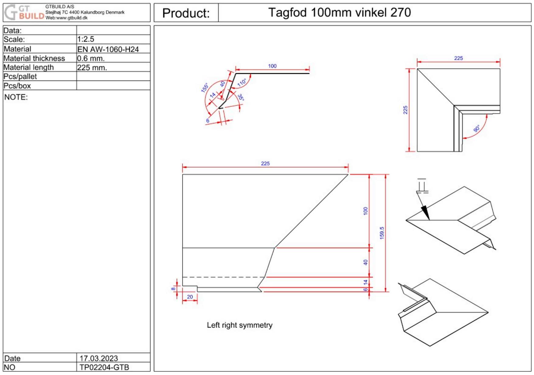 Tagfod 100mm - indvendig hjørne