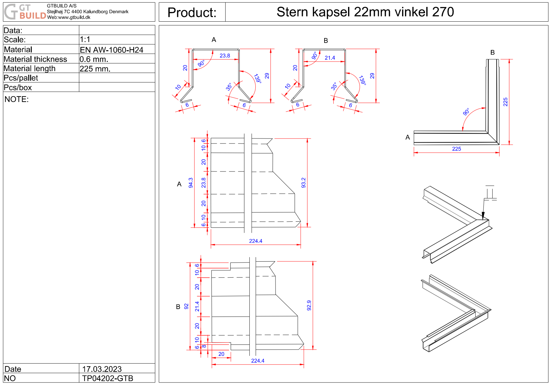 Sternkapsel 22mm - Indvendig hjørne