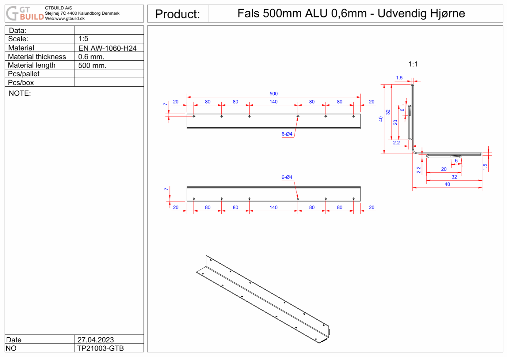 270 fals (udvendig hjørne) - Alu