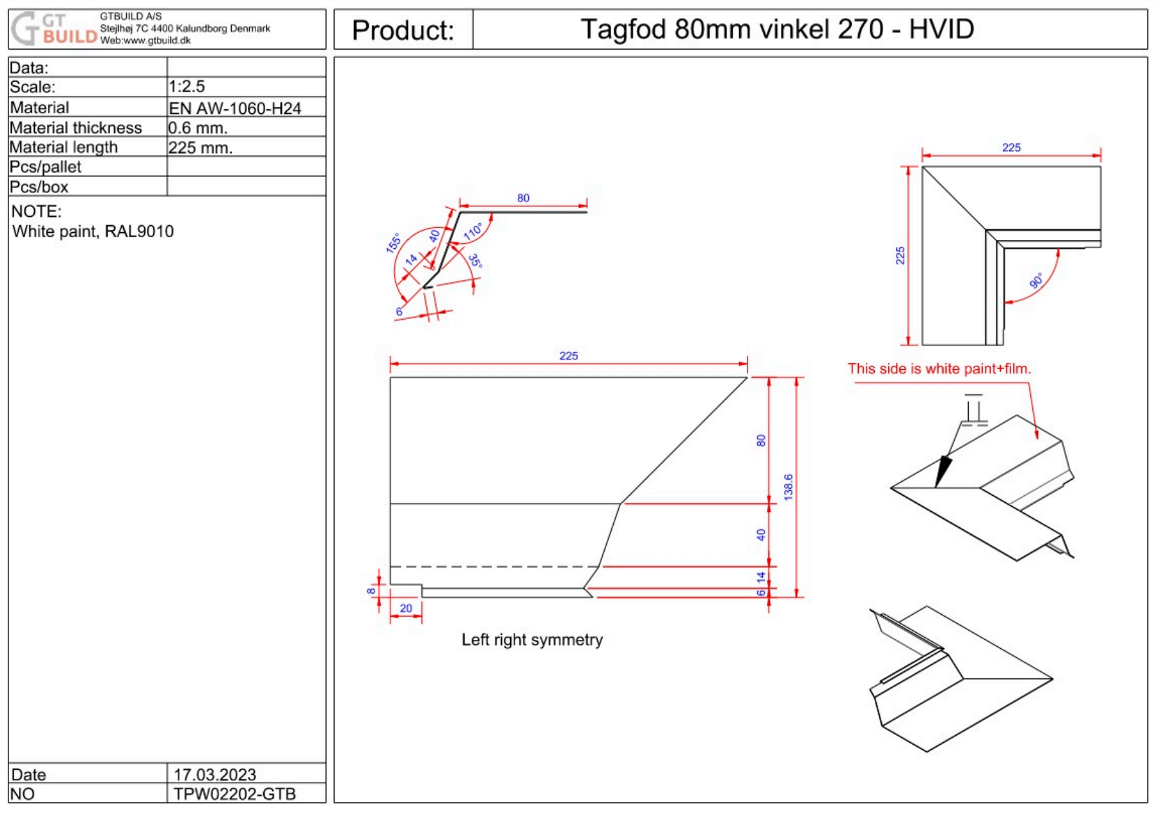 Tagfod 80mm - indvendig hjørne