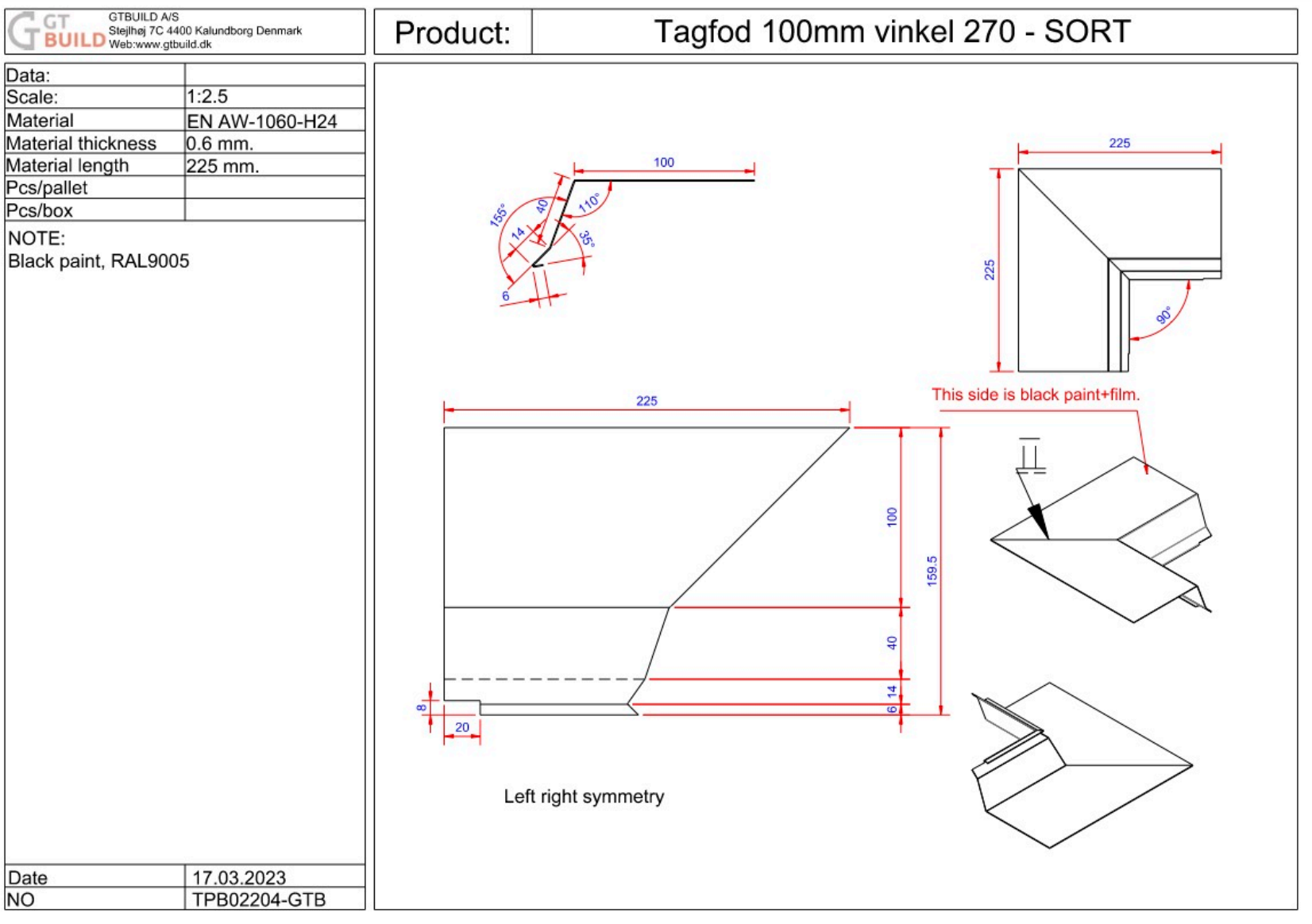 Tagfod 100mm - indvendig hjørne