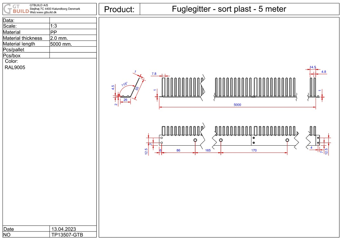 Fuglegitter sort 5m