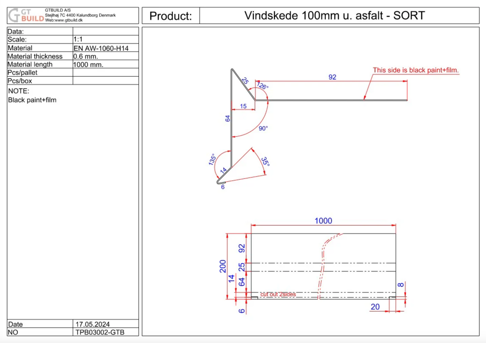 Vindskede 100mm u. asfalt - sort