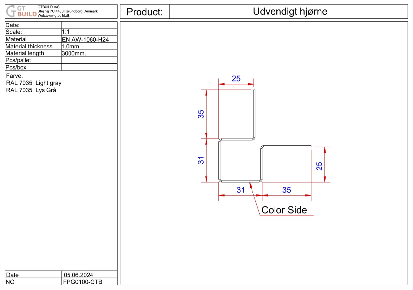 Udvendigt hjørne LYS GRÅ
