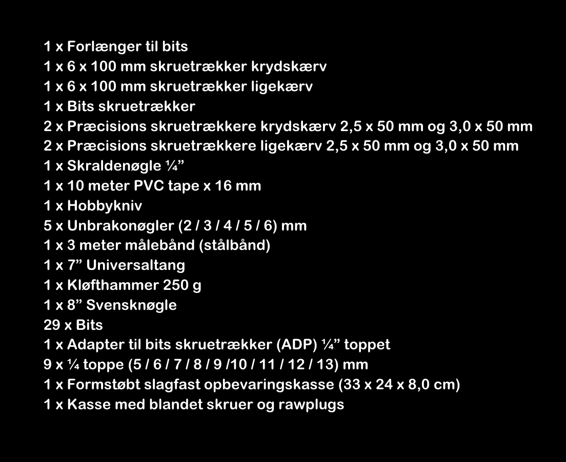 Værktøjssæt med 61 dele i kuffert