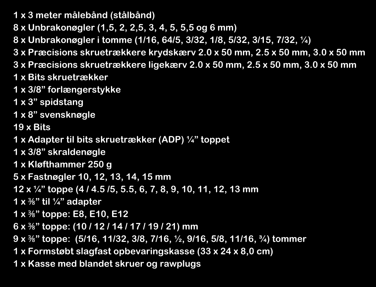 specifikation Styrke Triumferende Værktøjssæt med 87 dele i kuffert – Fixdithus.dk - god kvalitet til lav pris