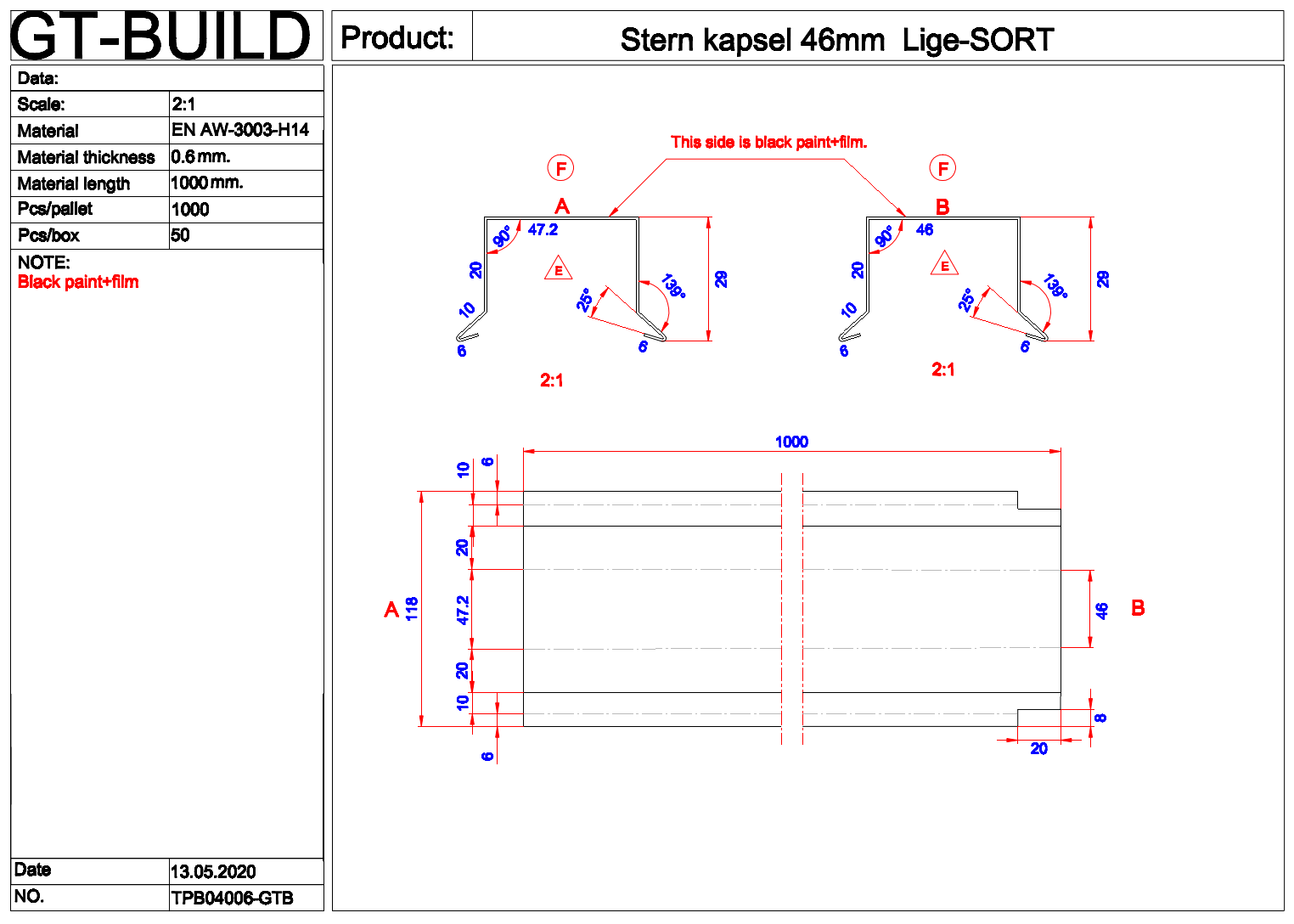 Stern kapsel 46mm lige - sort
