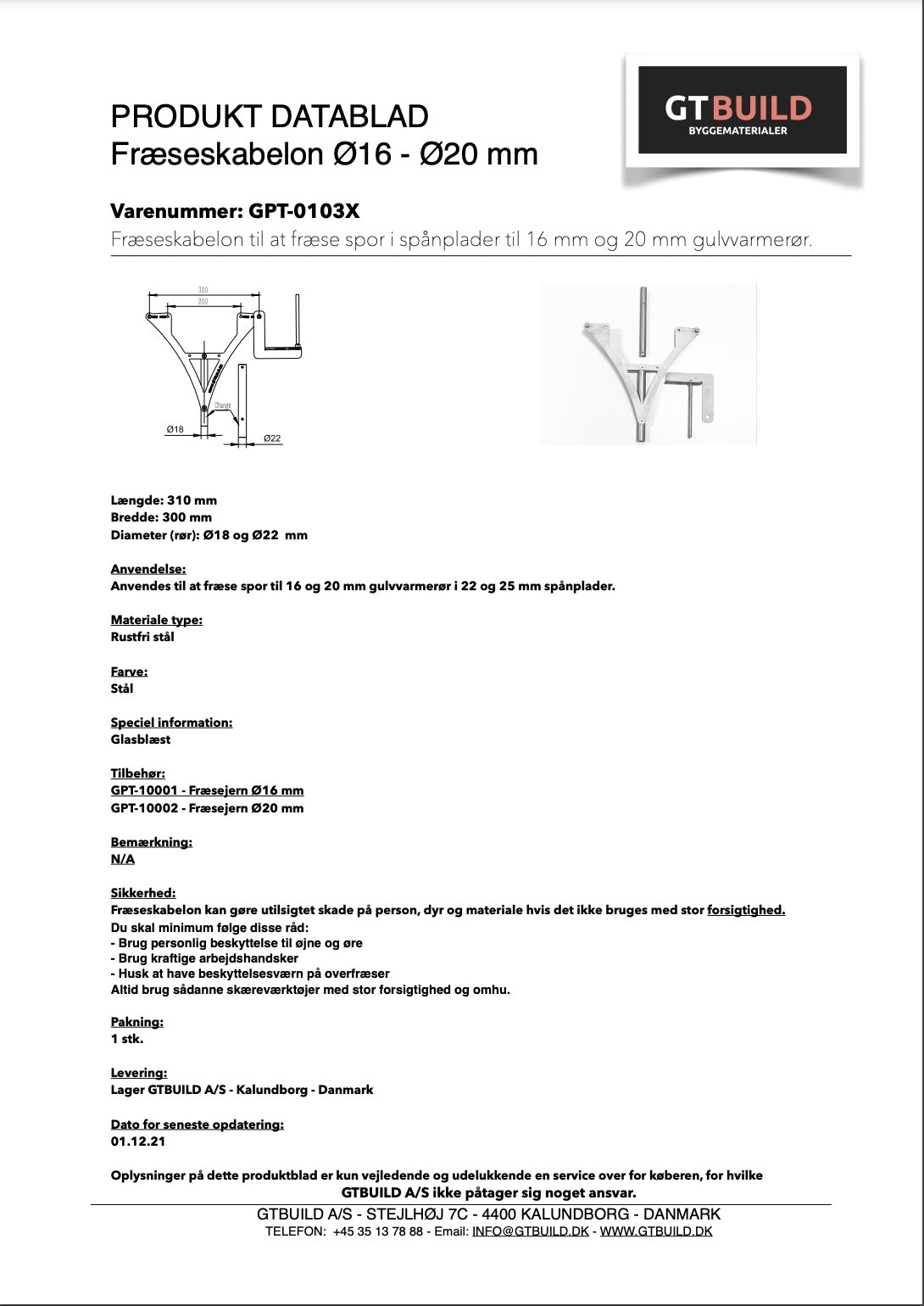 Sporplade fræseskabelon - kombi, til 16mm og 20 MM spor