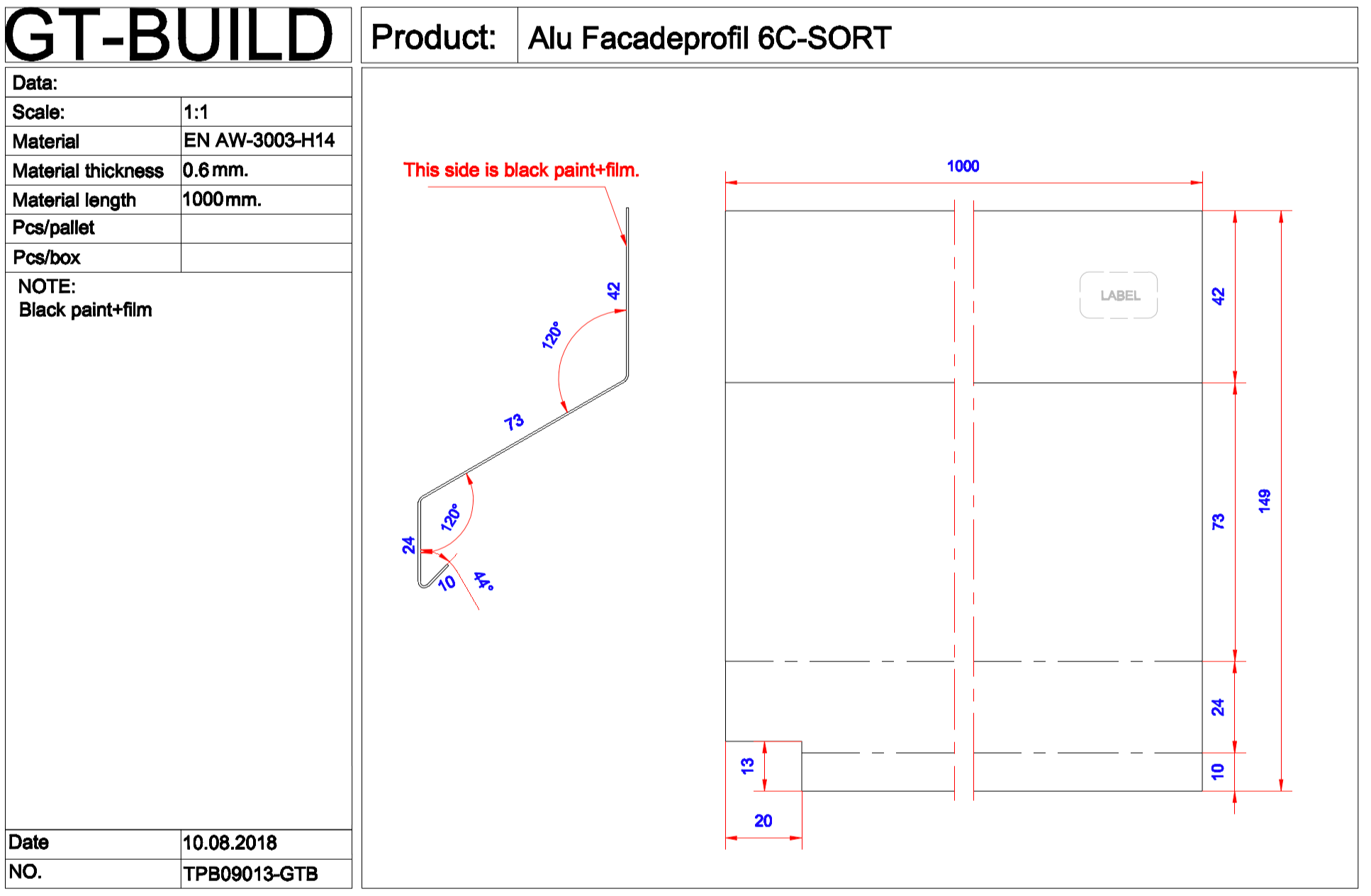 Facadeprofil 6C - sort