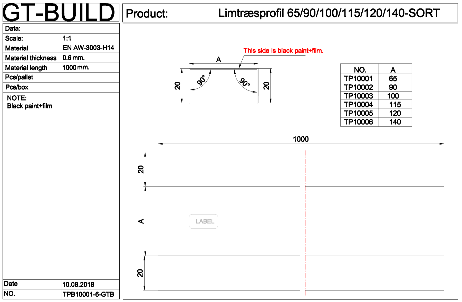Limtræsprofil 120mm - sort