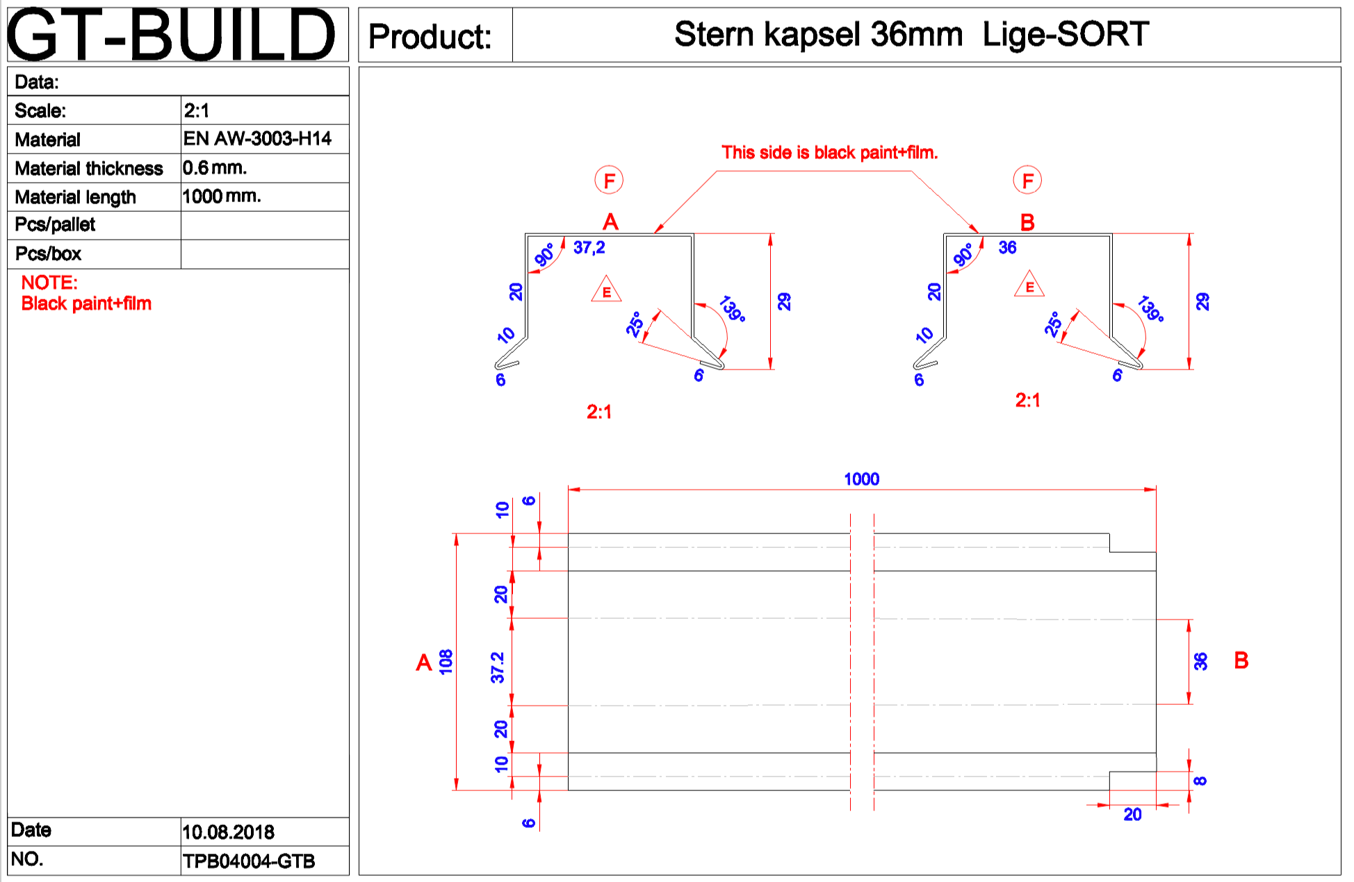 Stern kapsel 36mm lige - sort