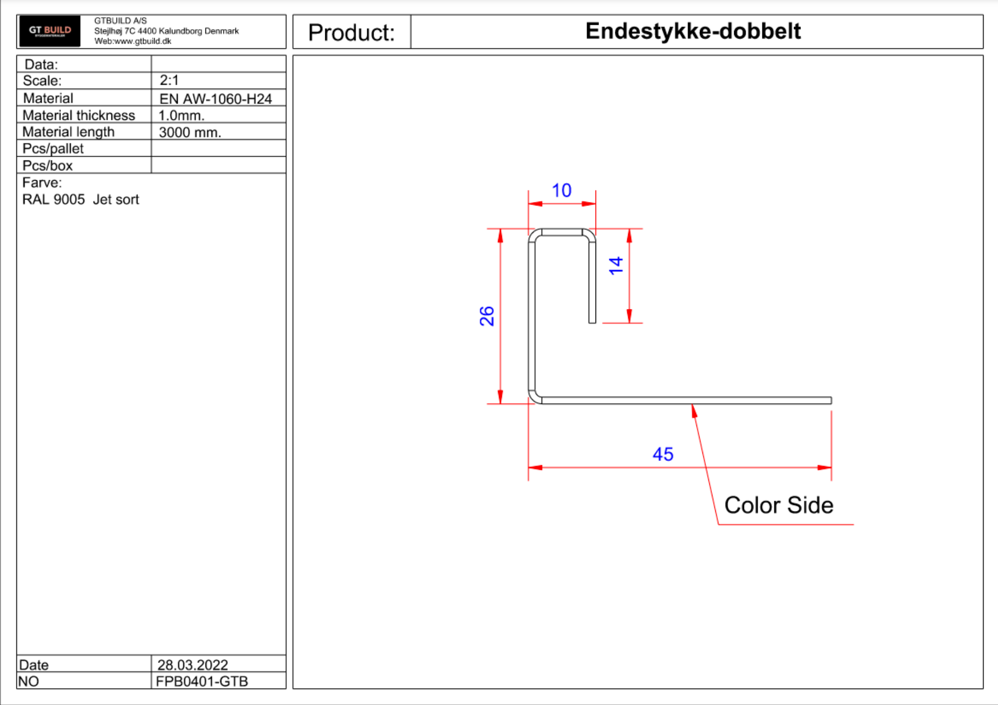 Endestykke - dobbelt SORT