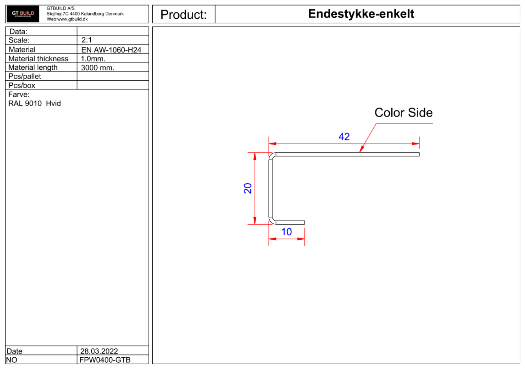 Endestykke - enkelt HVID