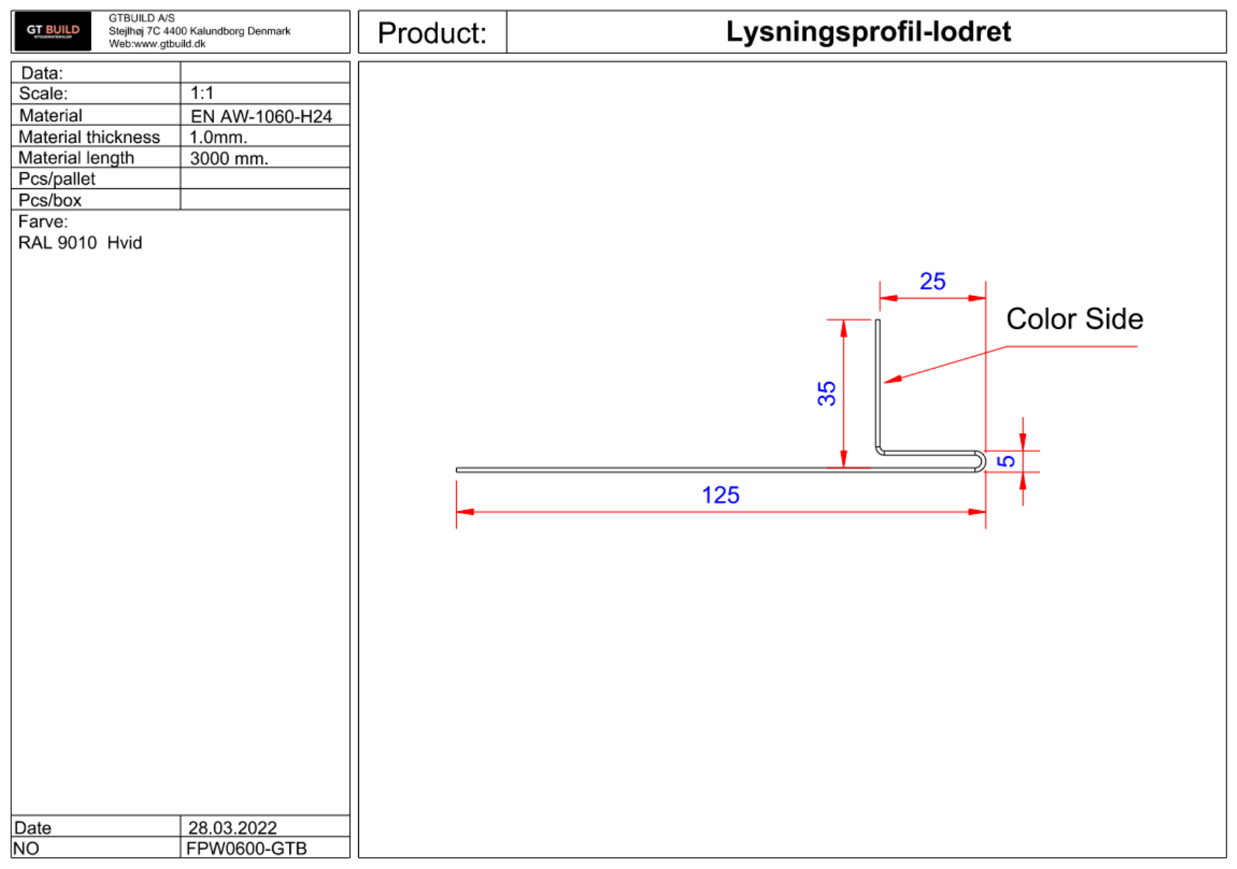 Lysningsprofil - lodret HVID