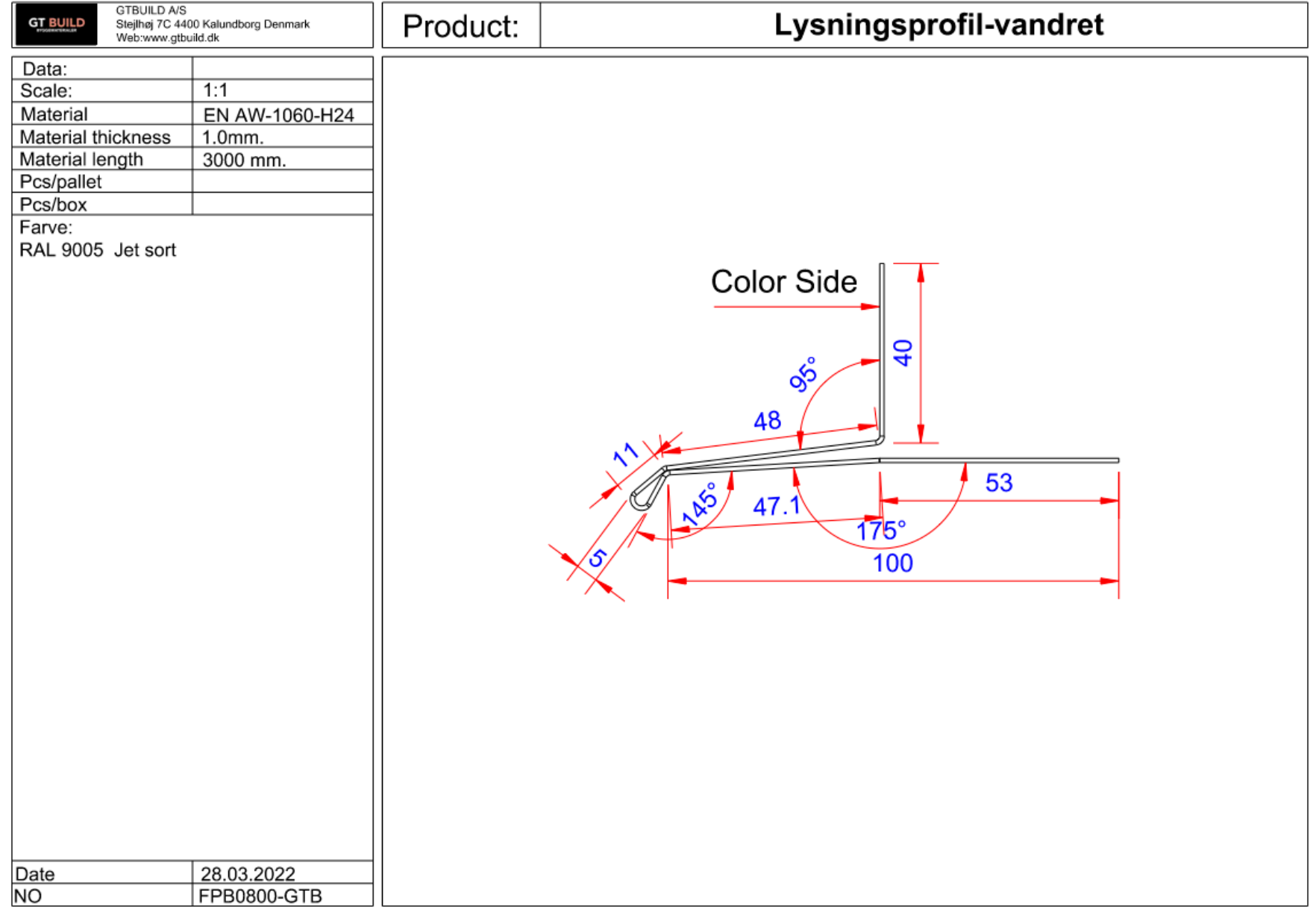 Lysningsprofil - vandret SORT