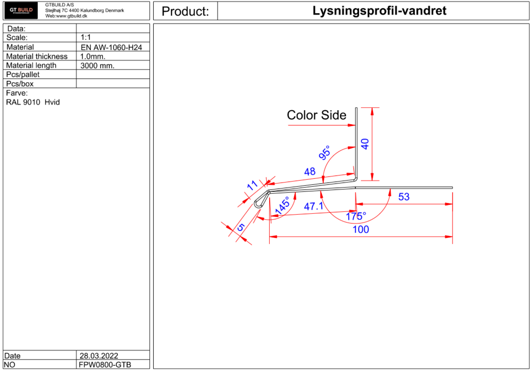 Lysningsprofil - vandret HVID