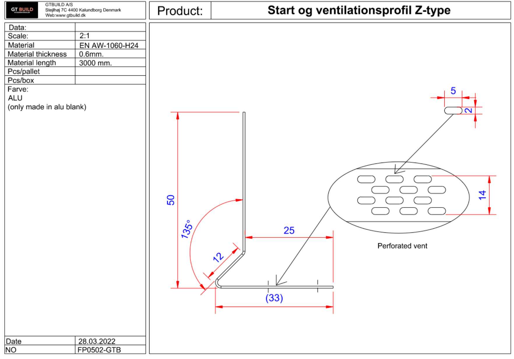 Start og ventilationsprofil Z-type 3m ALU – 0,6mm