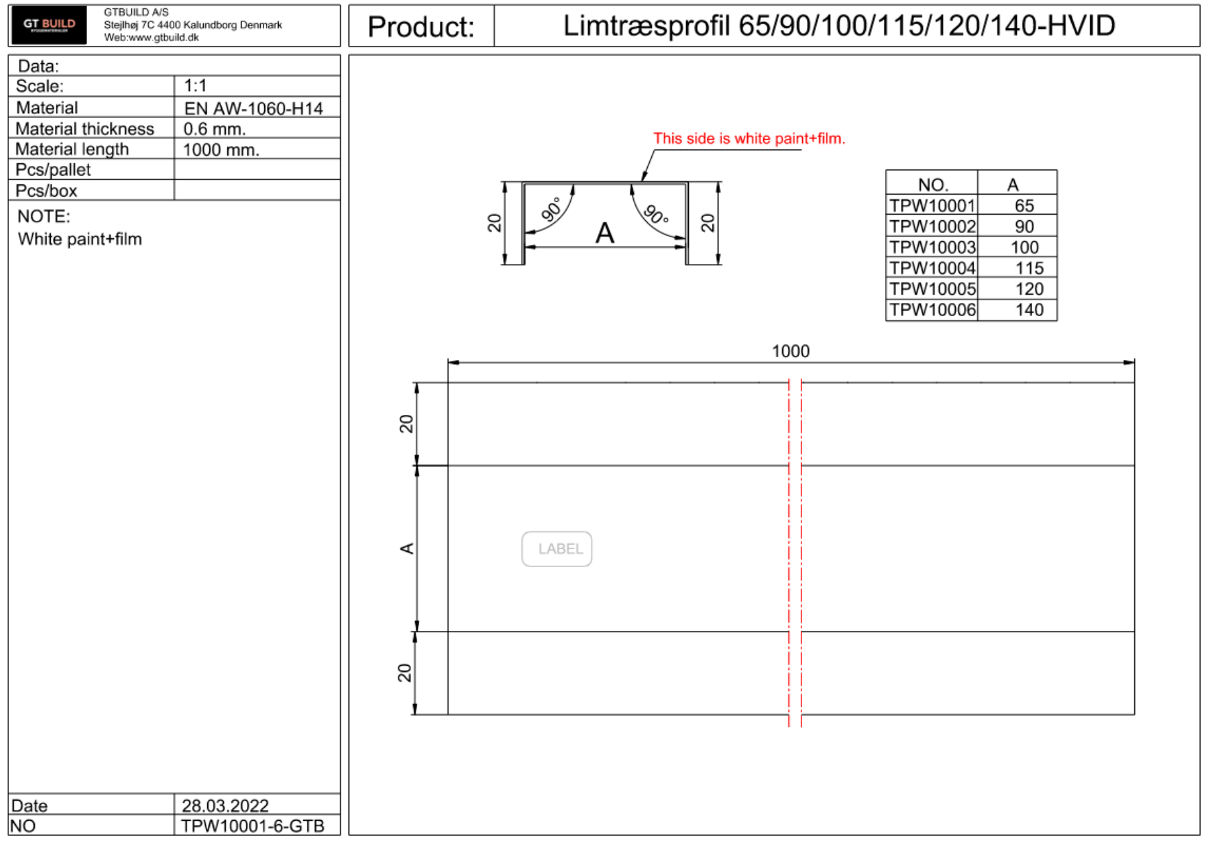 Limtræsprofil 65mm - hvid